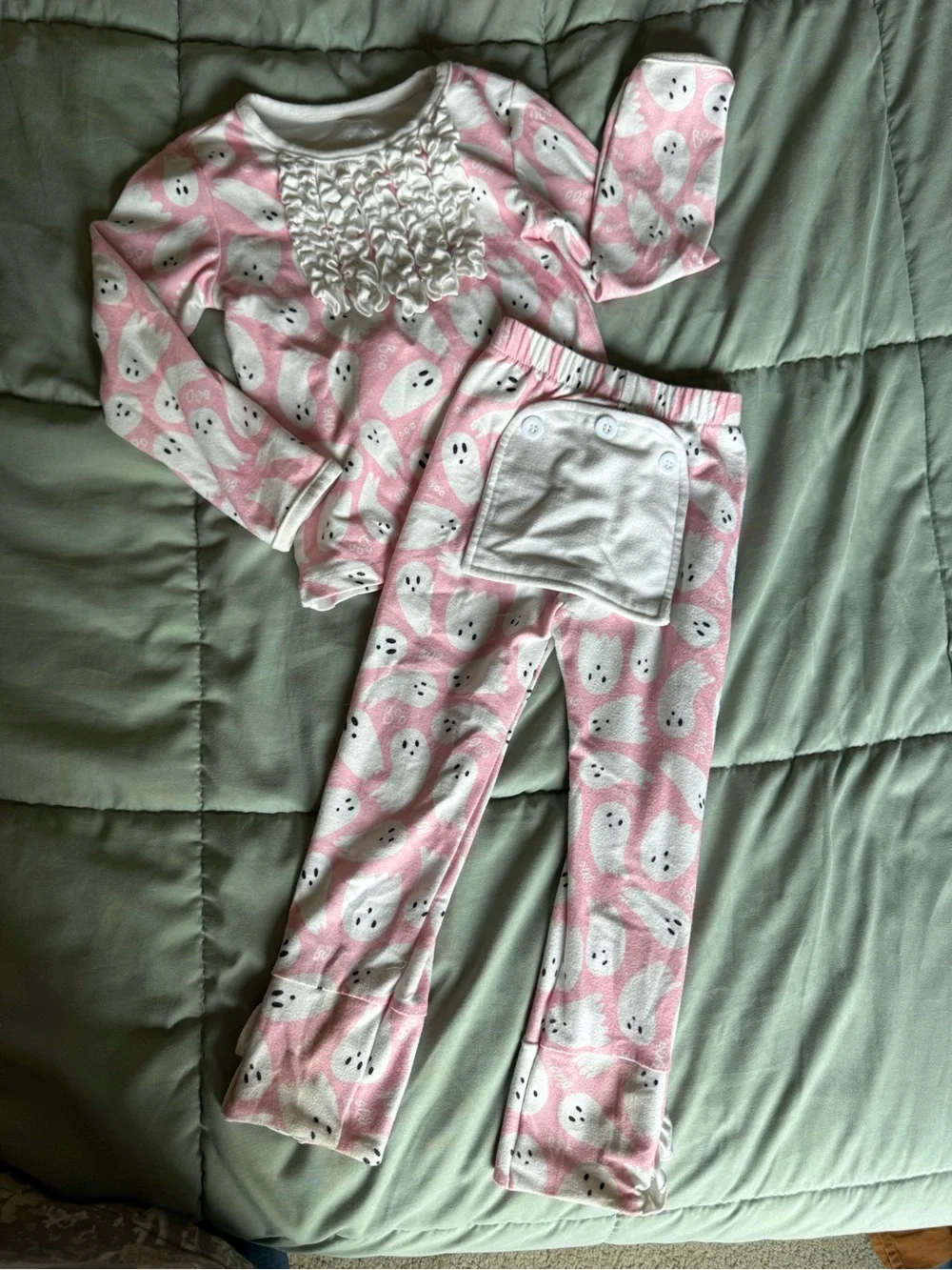 Sugar Pink Ghost Print Ruffle Pajama Set